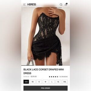 BLACK LACE CORSET DRAPED MINI DRESS